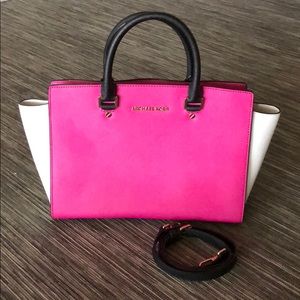 Michael Kors Selma Satchel Pink & White